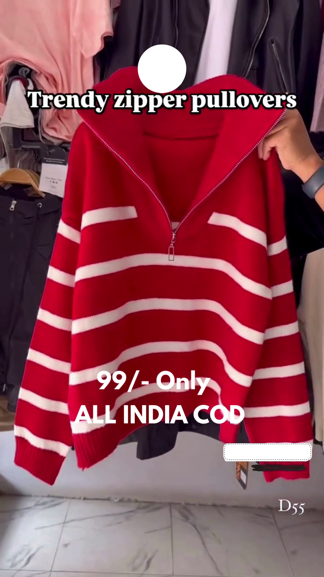 Stylish Cream & Pink Striped Zipper Pullover – Cozy Winter Fashion