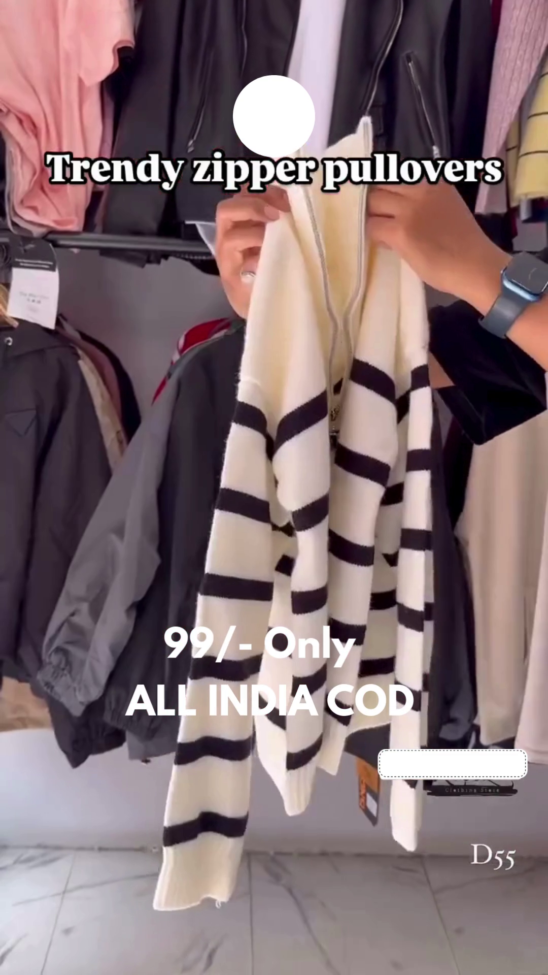 Stylish Cream & Pink Striped Zipper Pullover – Cozy Winter Fashion