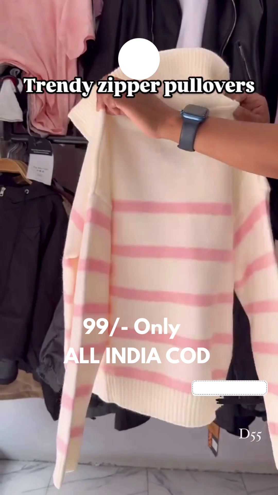 Stylish Cream & Pink Striped Zipper Pullover – Cozy Winter Fashion