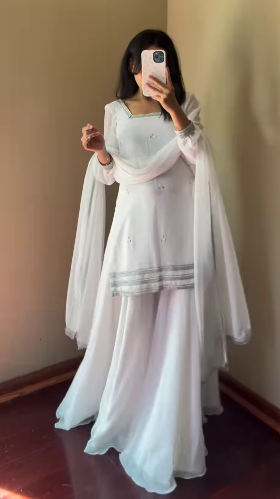 Stylish White Sharara Suit with Flowing Dupatta