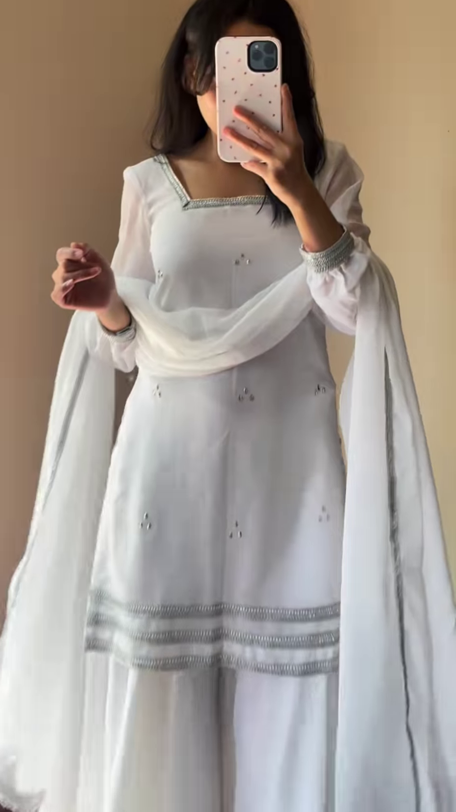 Stylish White Sharara Suit with Flowing Dupatta