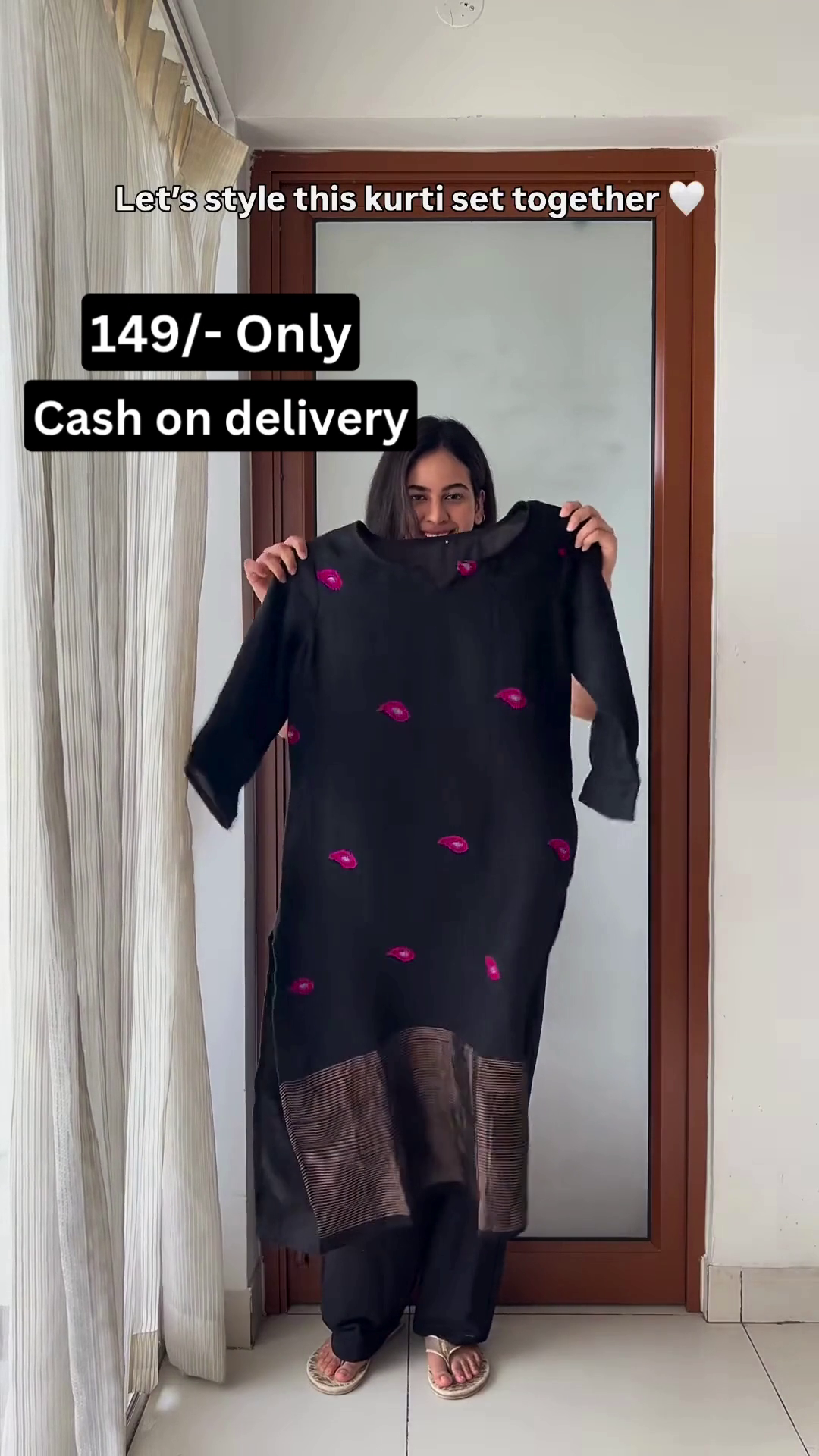 Elegant Black Kurti with Minimal Red Embroidery