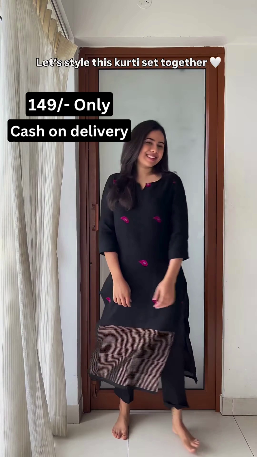 Elegant Black Kurti with Minimal Red Embroidery