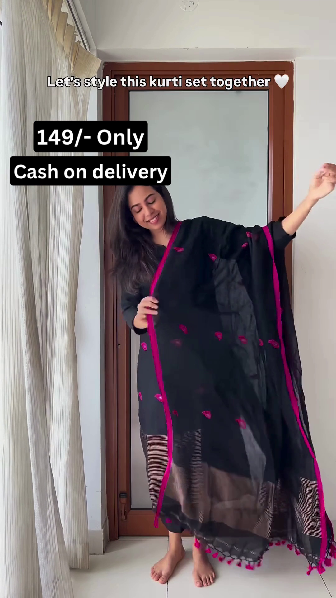 Elegant Black Kurti with Minimal Red Embroidery