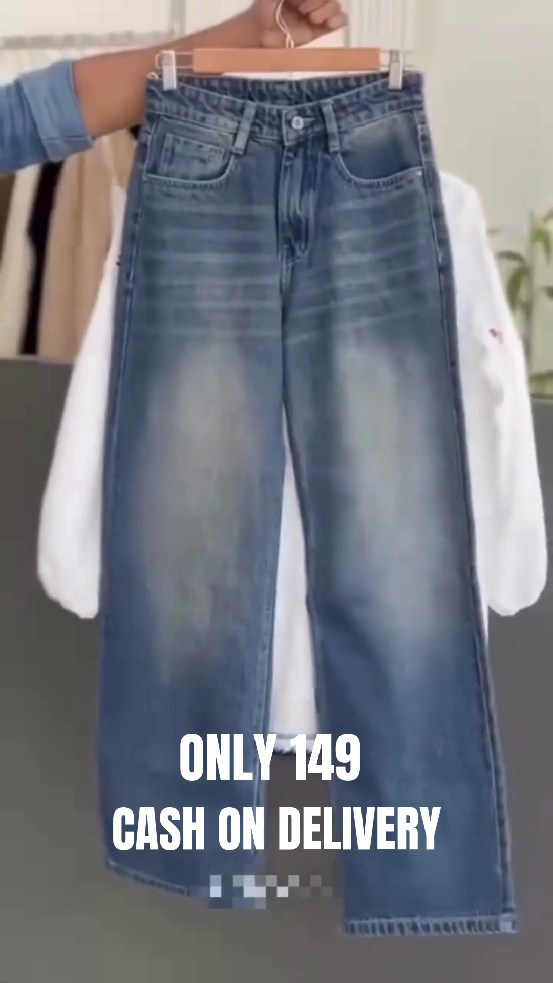 Elegant White Embroidered Casual Top with Classic Denim Skirt