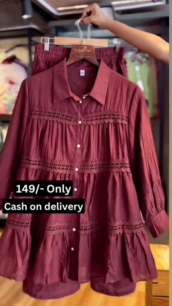 Chic Maroon Button-Down Peplum Top with Elegant Lace Detailing