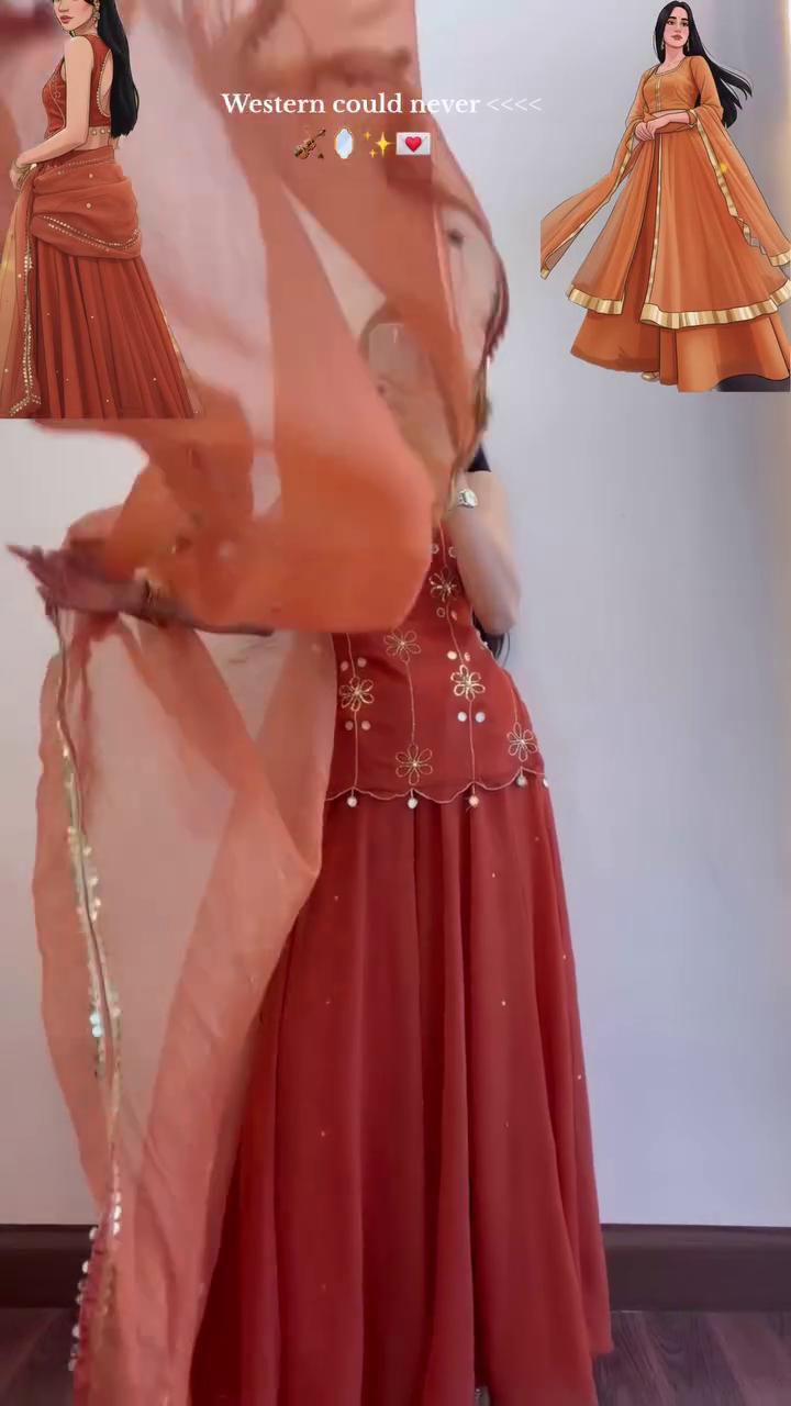 Elegant Rust Orange Embroidered Ethnic Lehenga Set