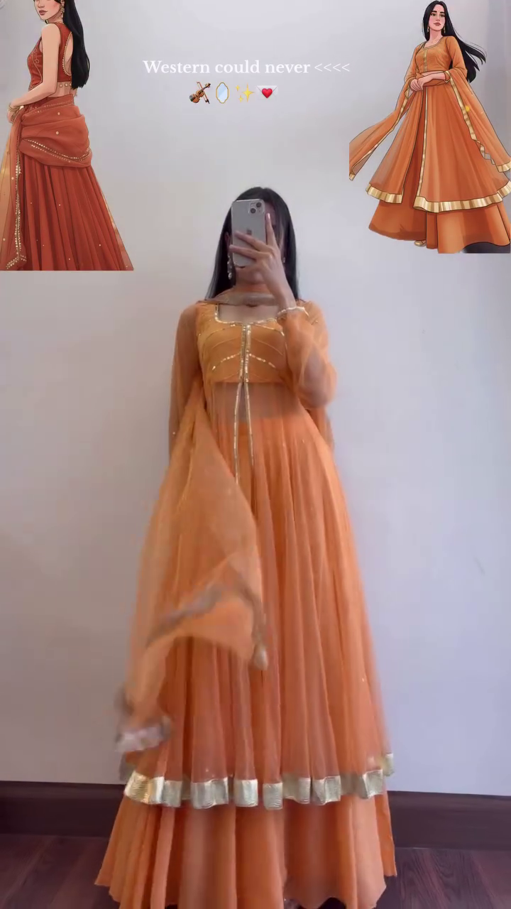 Elegant Rust Orange Embroidered Ethnic Lehenga Set