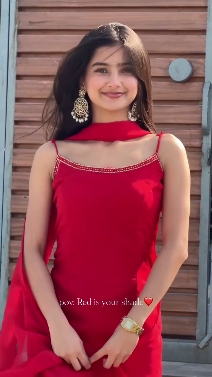 Stunning Red Ethnic Dress with Flowing Dupatta