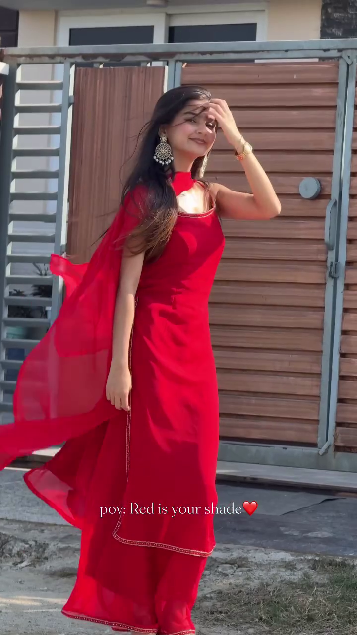 Stunning Red Ethnic Dress with Flowing Dupatta