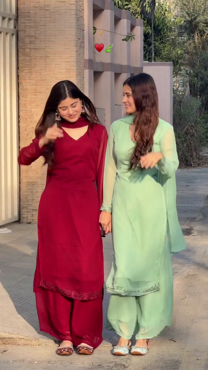 Elegant Friendship Style Ethnic Suits in Mint and Maroon