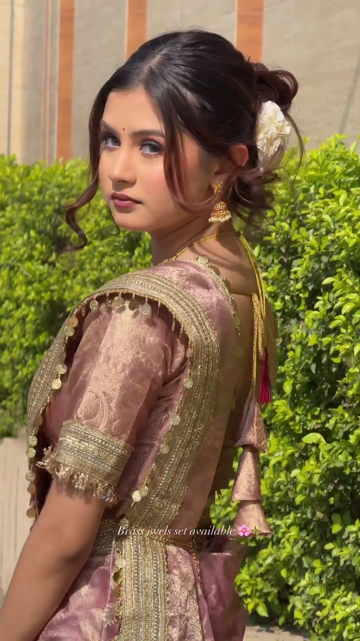 Elegant Mauve Silk Saree with Traditional Jewelry