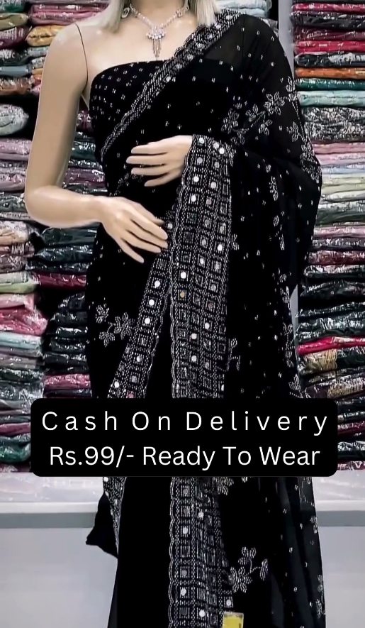 Elegant Black Ready-to-Wear Saree – Classic Style at an Unbeatable Price