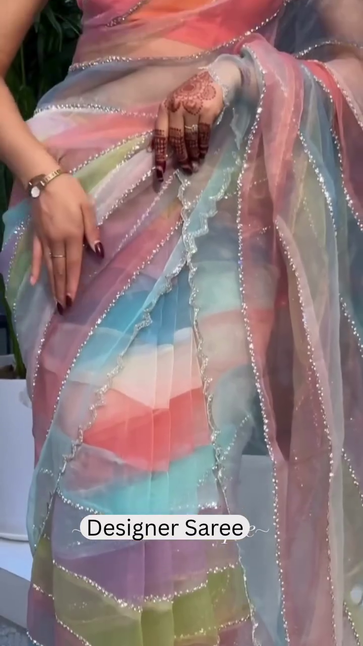 ✨ Multicolor Designer Saree – Trendy Festive Glam Look!