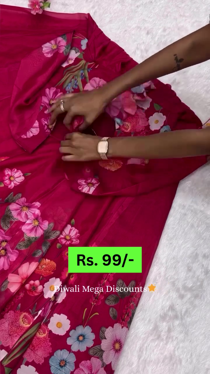 Vibrant Red Floral Saree