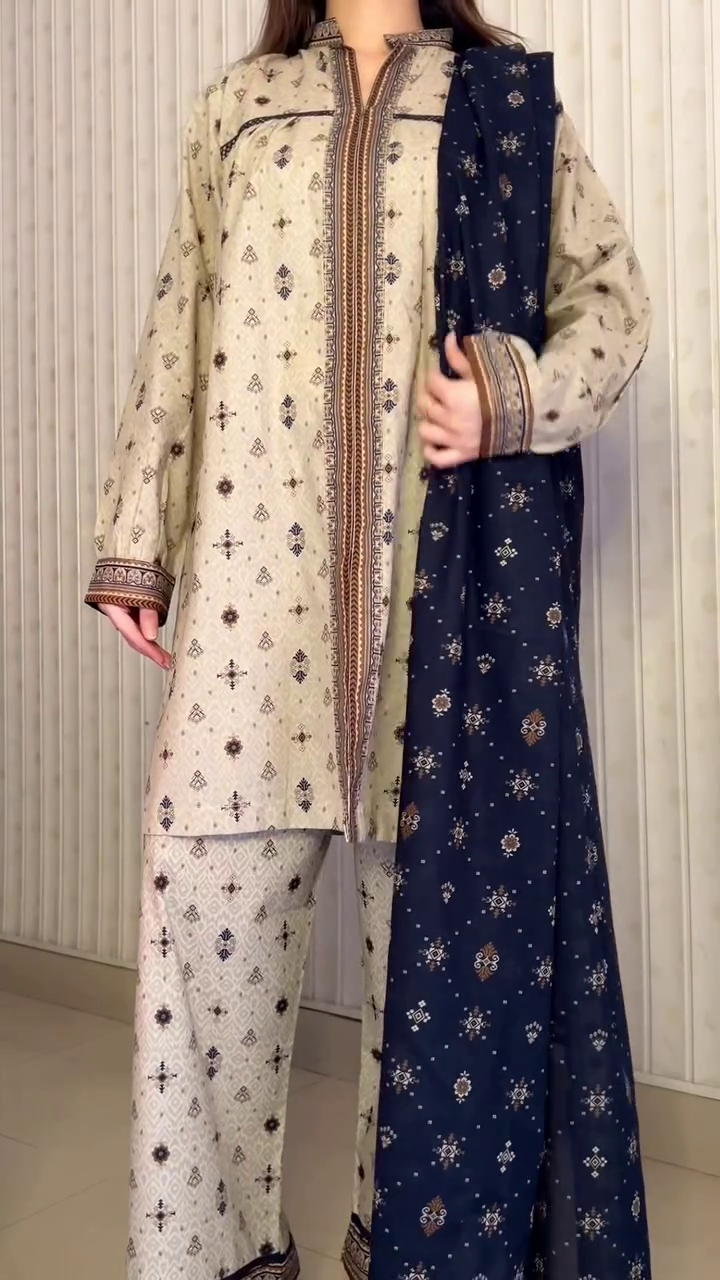 Elegant Beige Printed Kurta Set with Dupatta – Minimal Ethnic Style for Everyday Grace
