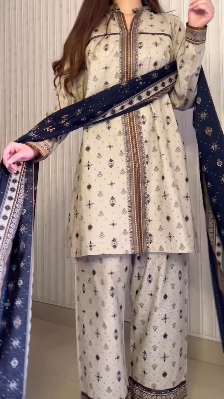 Elegant Beige Printed Kurta Set with Dupatta – Minimal Ethnic Style for Everyday Grace