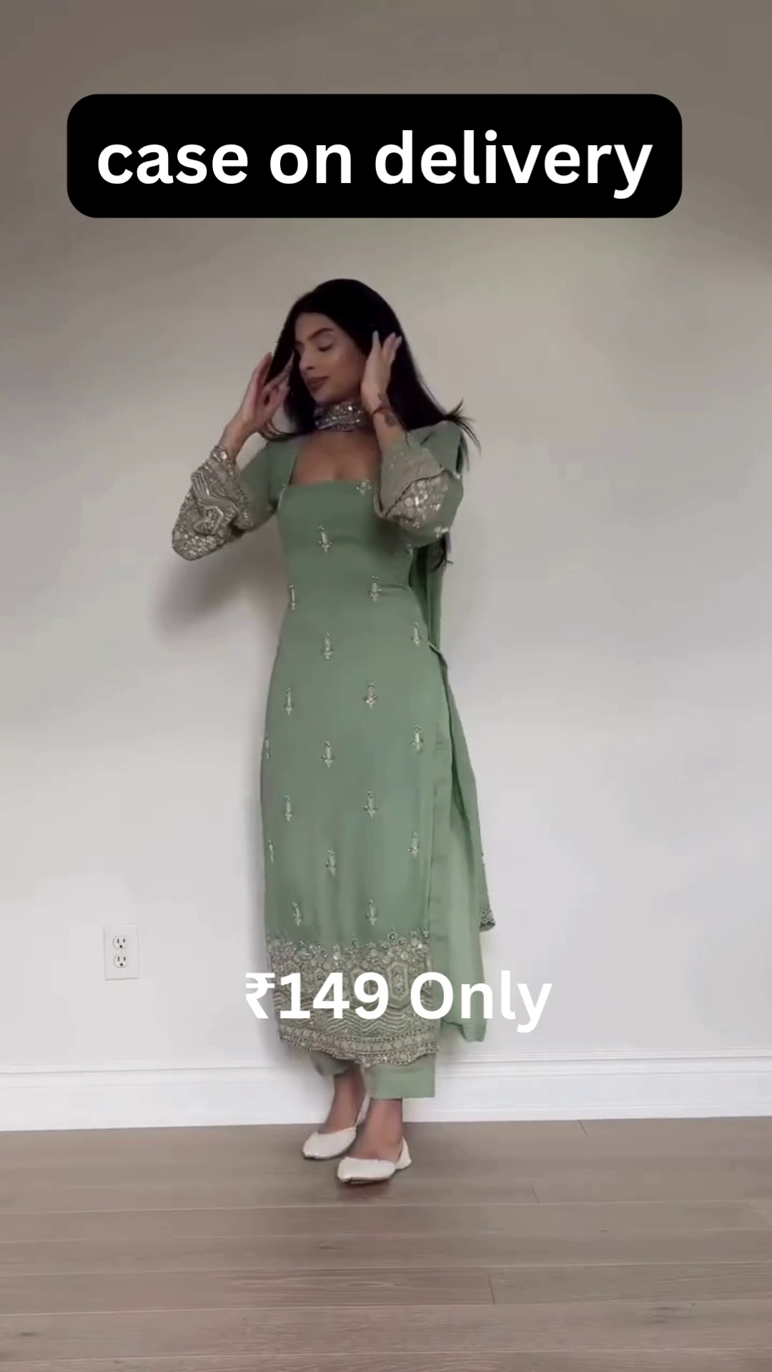 Chic Sage Green Embroidered Kurta Set – Affordable Festive Elegance