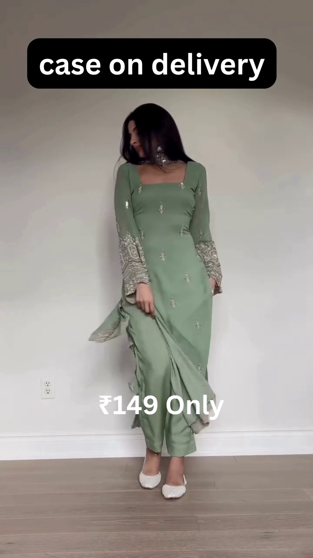 Chic Sage Green Embroidered Kurta Set – Affordable Festive Elegance