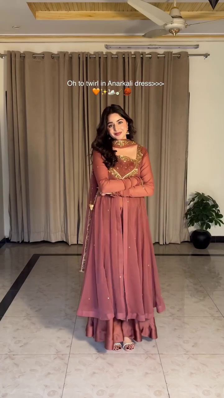 Graceful Rust Anarkali Dress with Golden Embellishments – Perfect Twirl-Ready Outfit