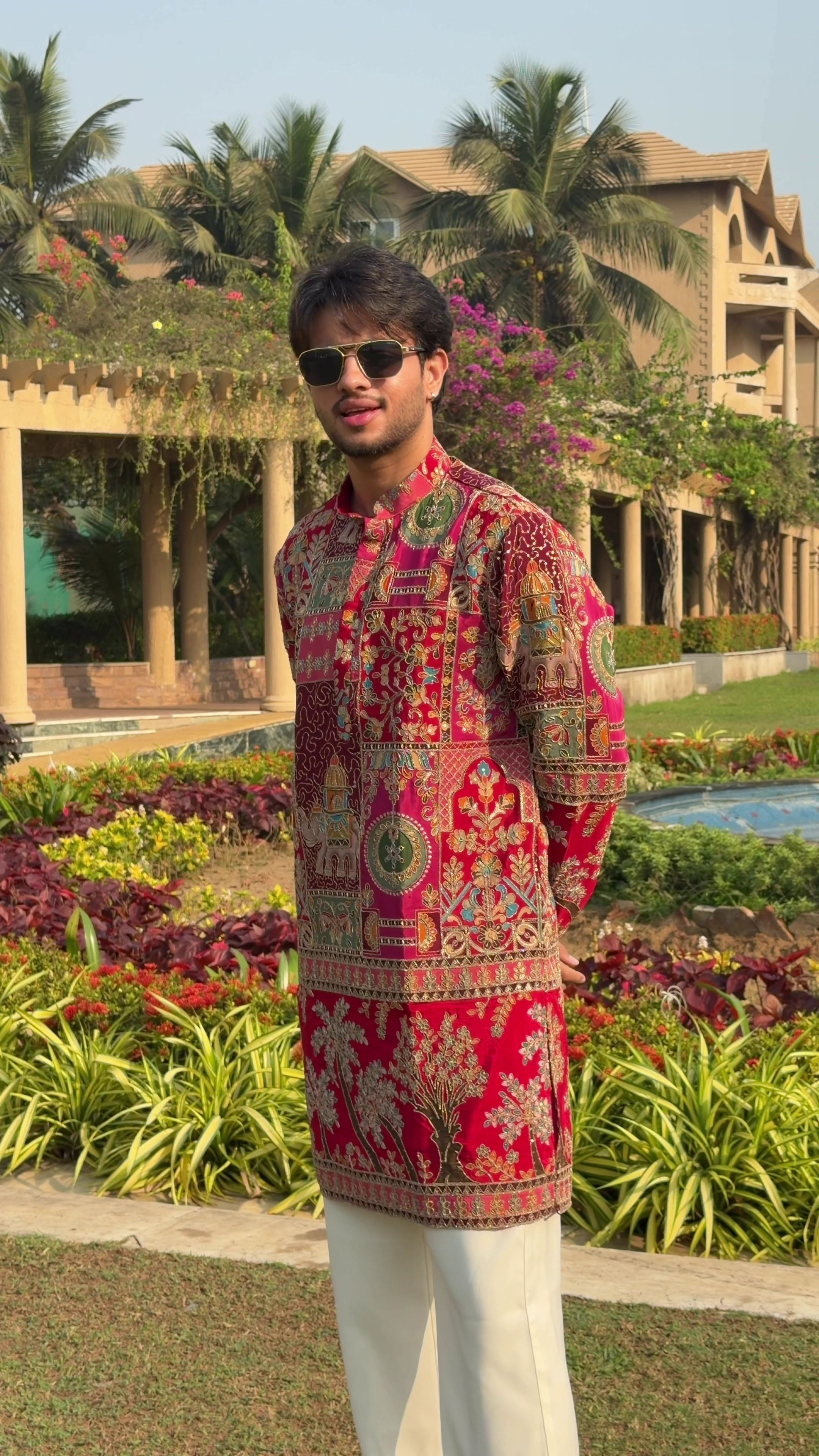 Royal Red Printed Kurta Set for Men – Perfect Festive & Wedding Wear