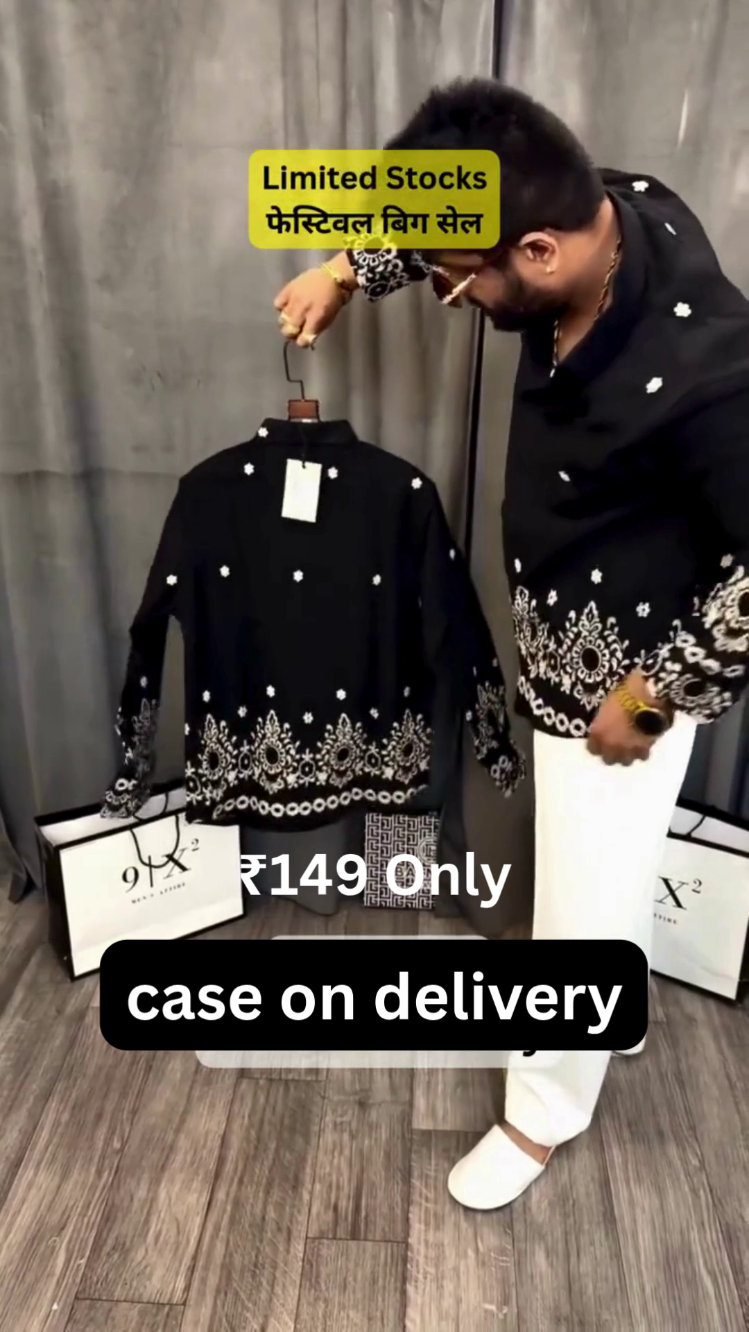 Stylish Black Printed Shirt with White Pants – Trendy Festive Casual Look for Men