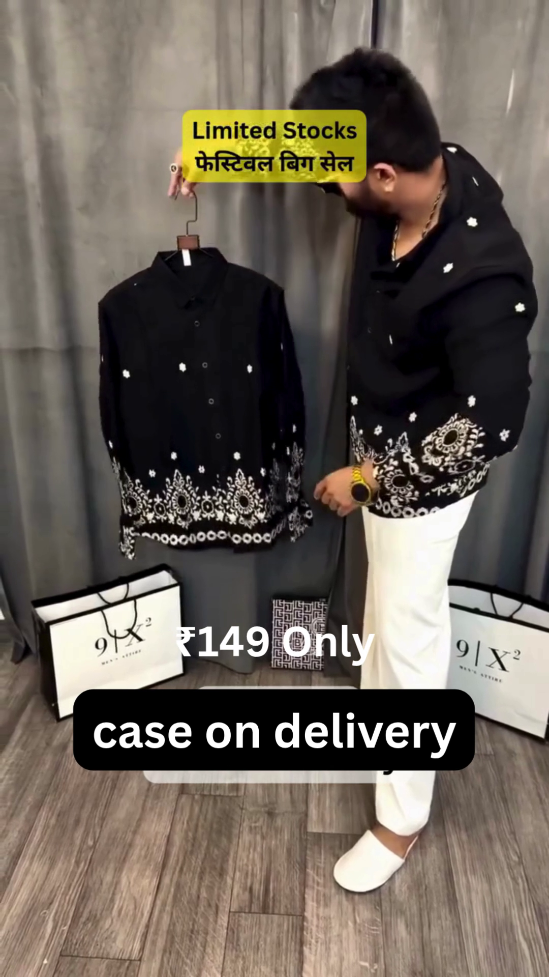 Stylish Black Printed Shirt with White Pants – Trendy Festive Casual Look for Men