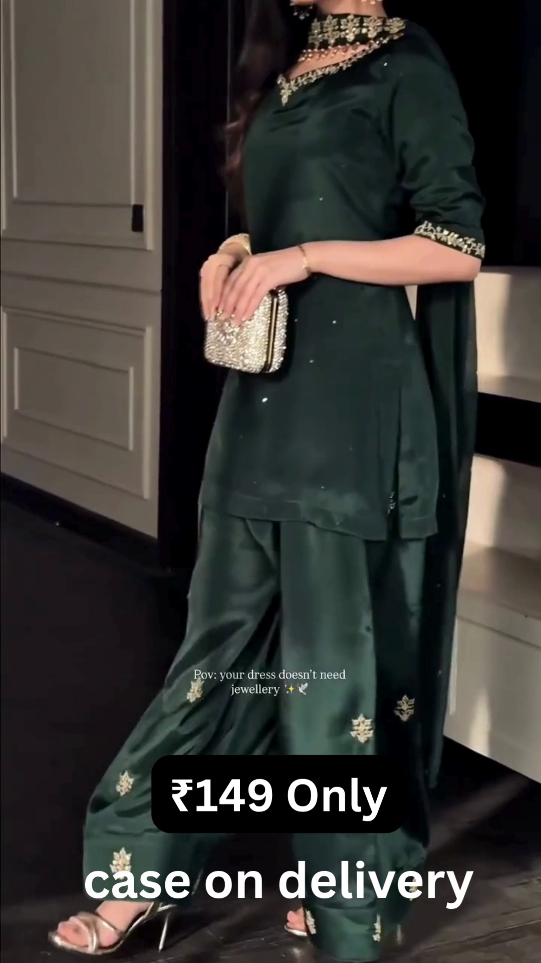 Elegant Dark Green Festive Suit Set with Minimal Embroidery – Sophisticated Party WearElegant Dark Green Festive Suit Set with Minimal Embroidery – Sophisticated Party Wear