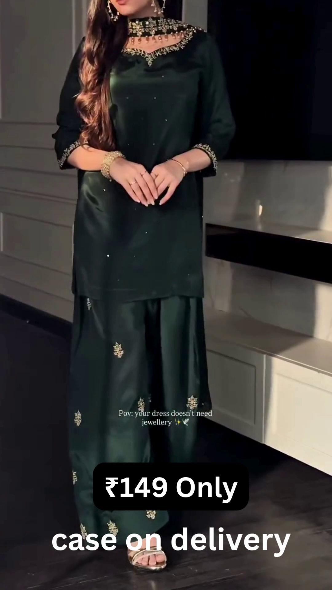 Elegant Dark Green Festive Suit Set with Minimal Embroidery – Sophisticated Party WearElegant Dark Green Festive Suit Set with Minimal Embroidery – Sophisticated Party Wear