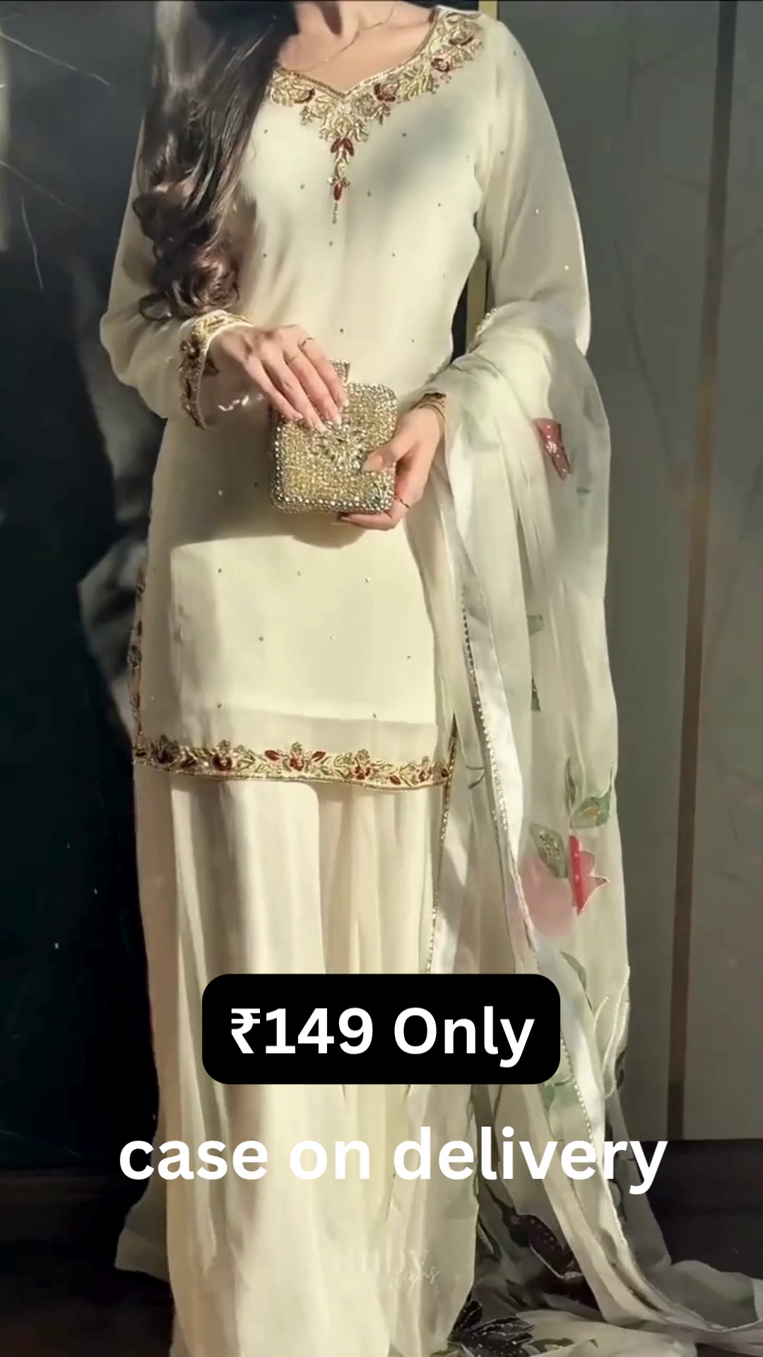 Graceful Off-White Embroidered Sharara Set with Dupatta – Classic Festive Elegance