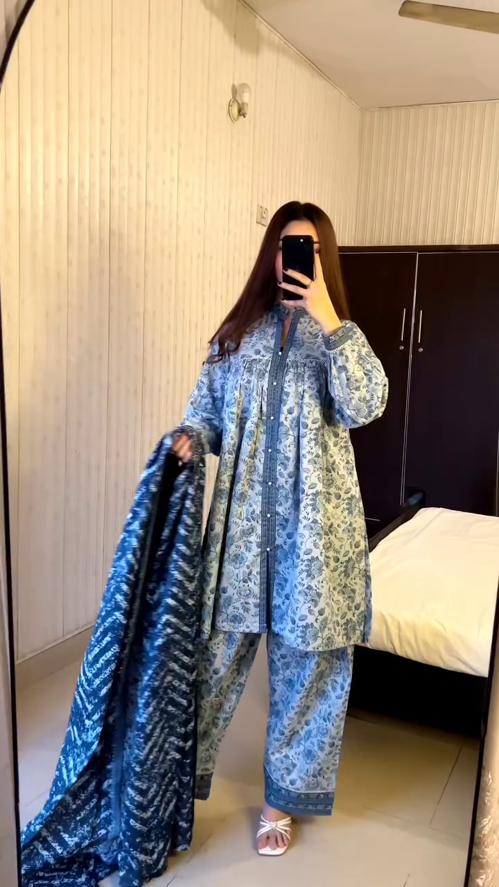 Elegant Blue Printed Kurta Set with Dupatta – Comfortable Everyday Ethnic Wear