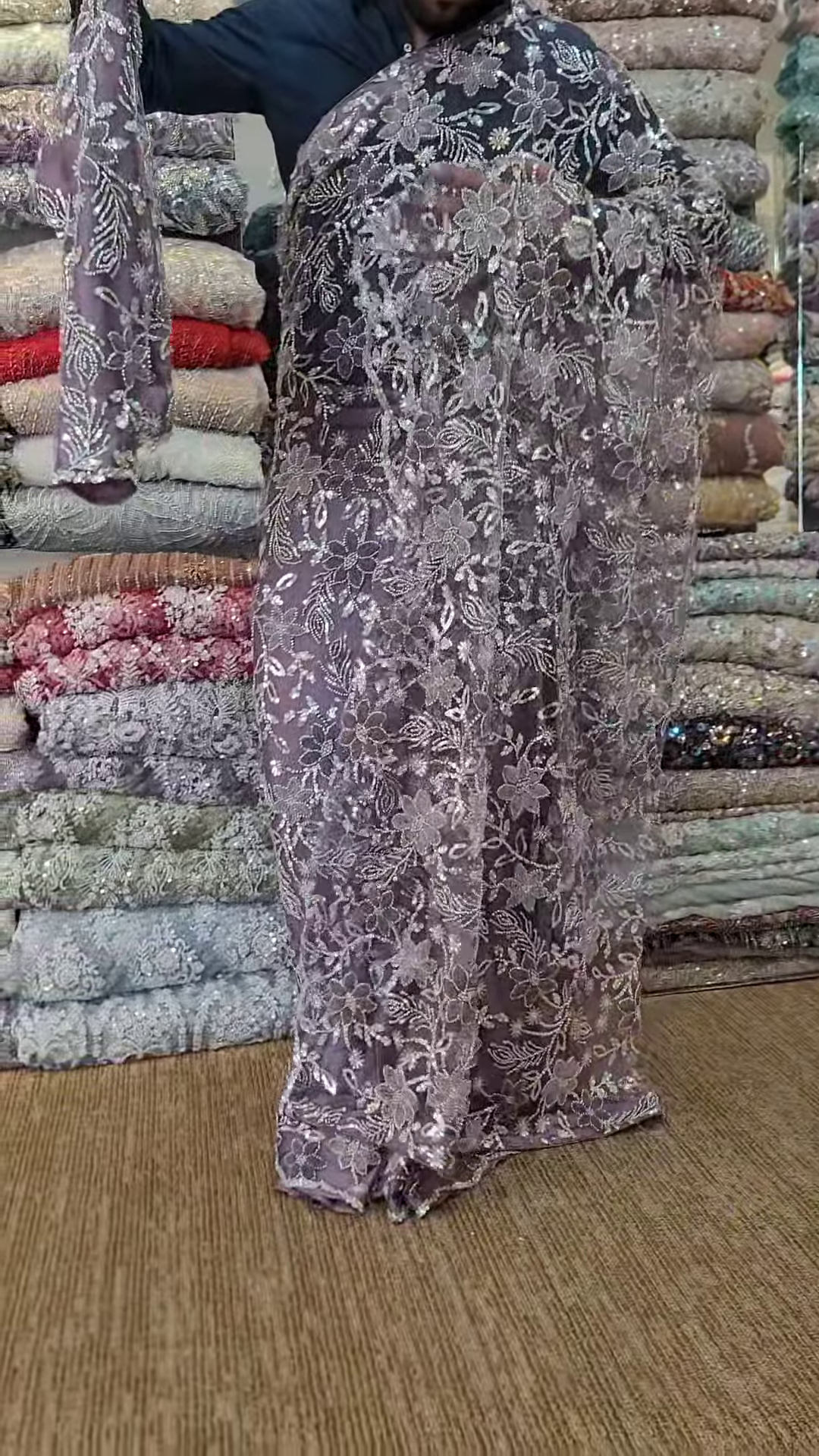 Lavender Net Embroidered Saree – Delicate Floral Elegance